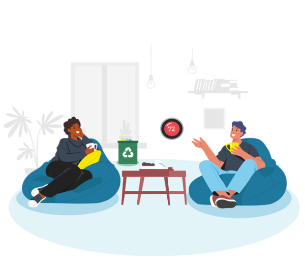 man and woman relaxing and talking at home