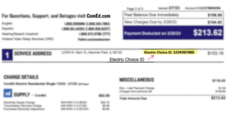 Where to find your ComEd Electric Choice ID