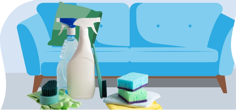 Spring-cleaning-supplies-in-a-living-room