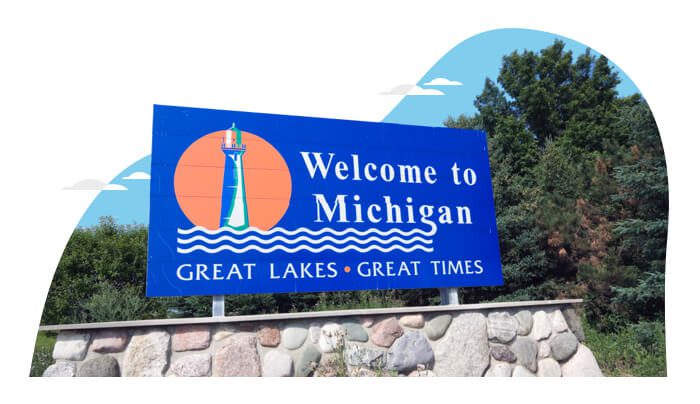 Blue "Welcome to Michigan" sign