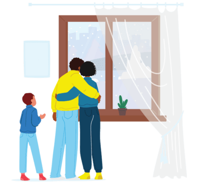 family-looking-out-window