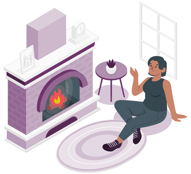Woman-relaxing-by-fireplace