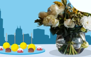 table with flowers and cake pops in Chicago