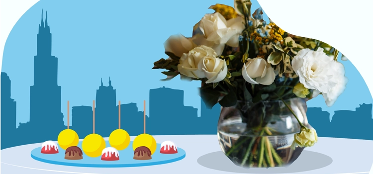 table with flowers and cake pops in Chicago