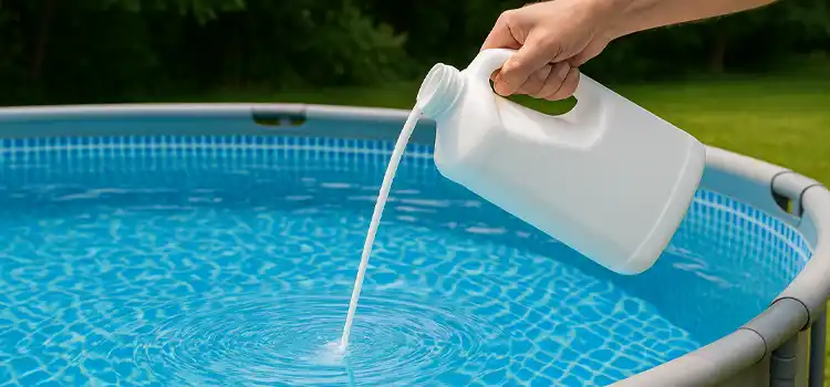 man pouring winterization chemicals in an above ground pool