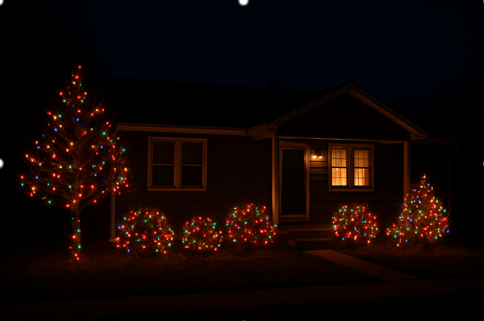 midwest house with some christmas lights