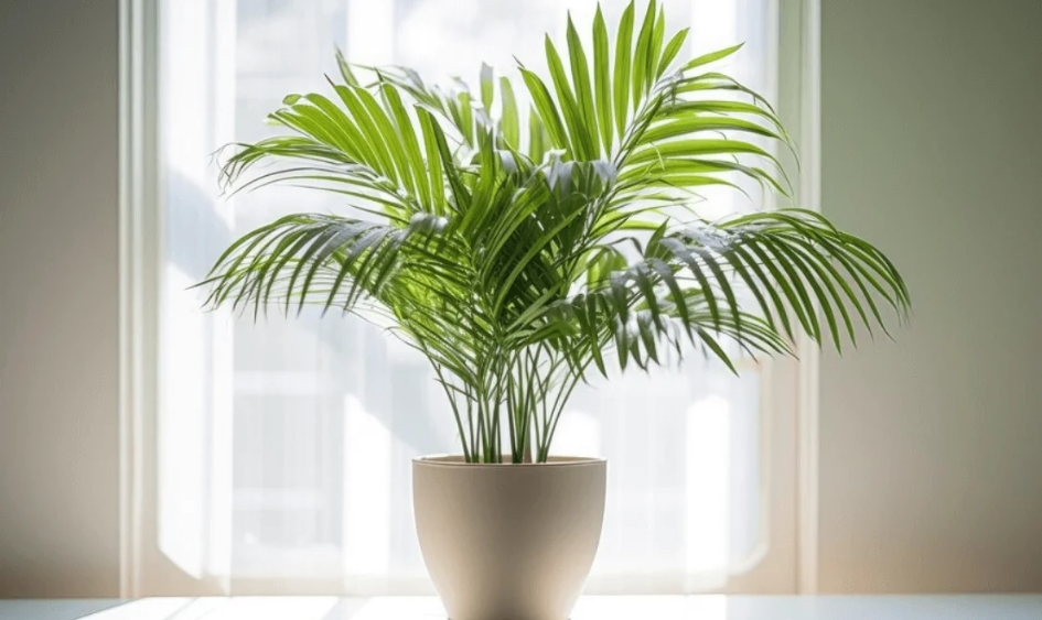 bamboo palm against a window