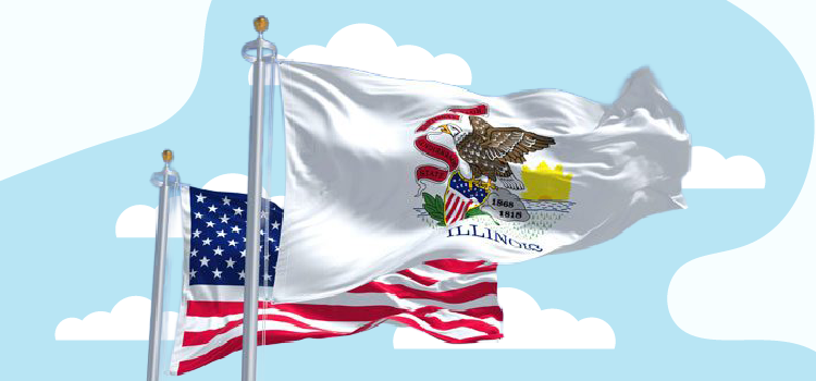 Illinois flag fying in the sky Illinois flag flying in the sky