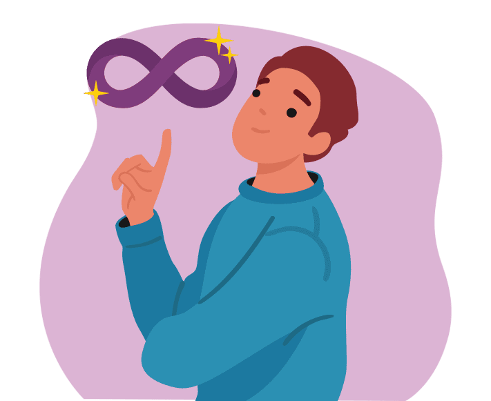 man pointing at a sparkling infinity