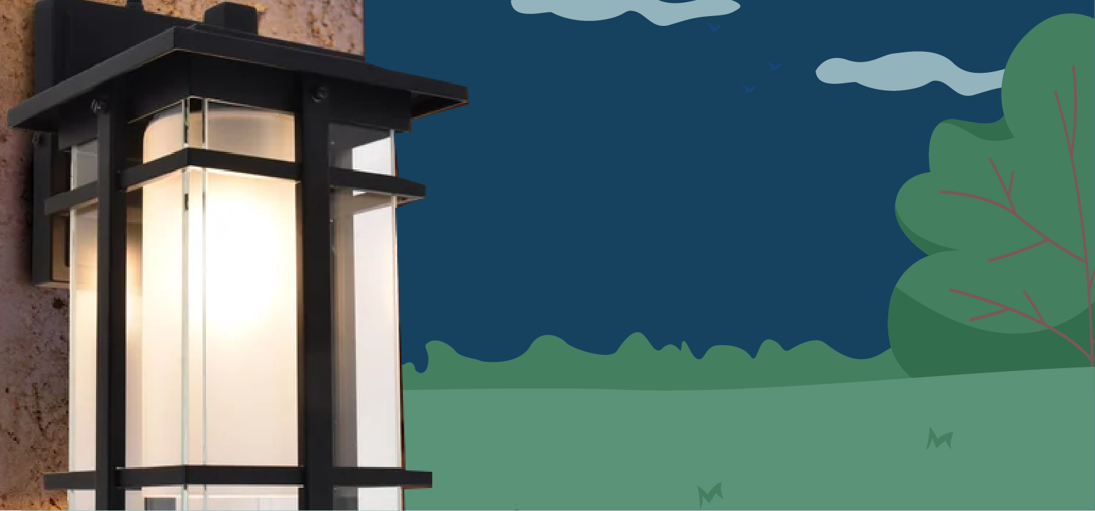 Black outdoor lantern mounted on a home exterior wall against a stylized nighttime vector background Black-outdoor-lantern-mounted-on-a-home-exterior-wall-against-a-stylized-nighttime-vector-background
