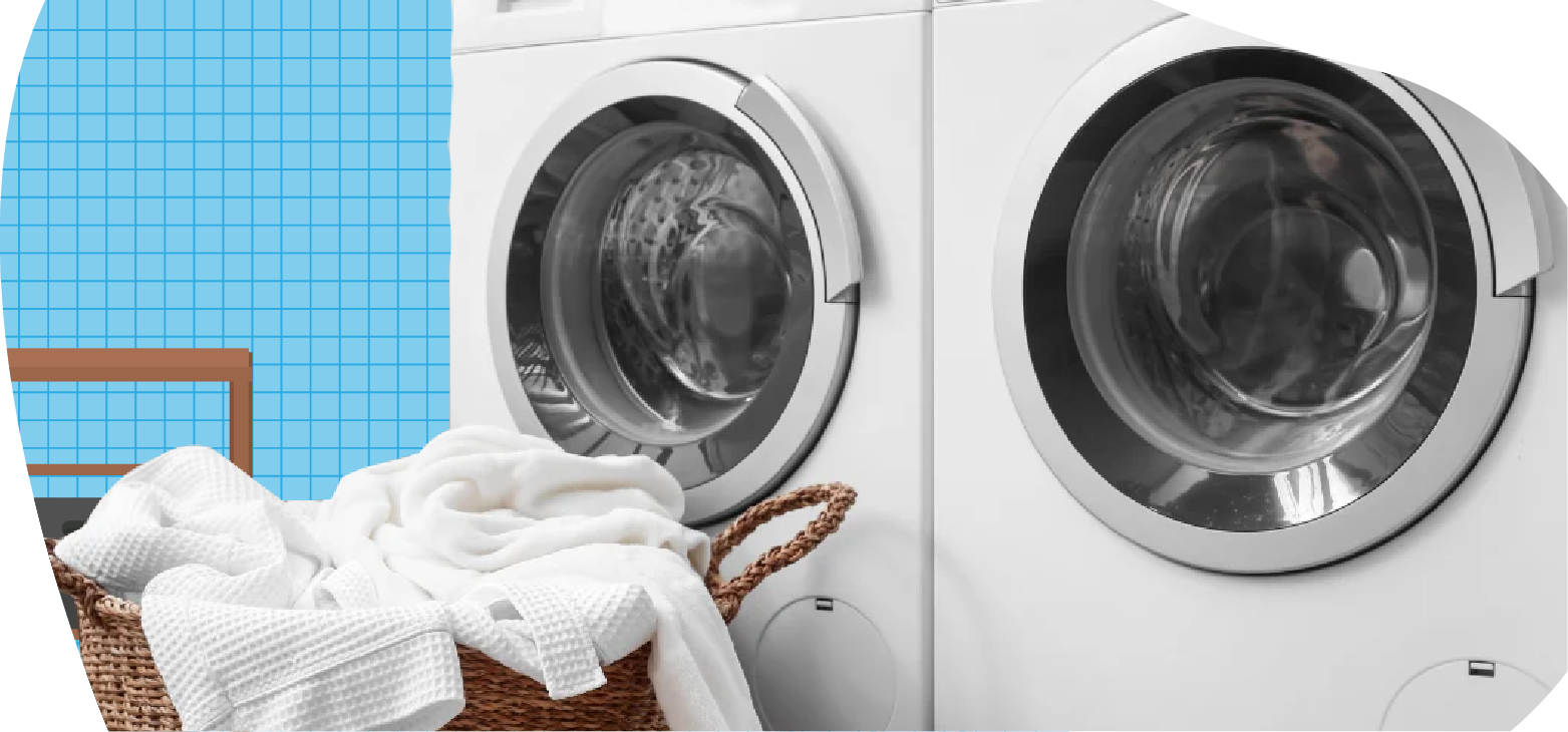 Front-loading washing machines with excessive soap suds overflowing from a laundry basket in front. Front-loading-washing-machines-with-excessive-soap-suds-overflowing-from-a-laundry-basket-in-front