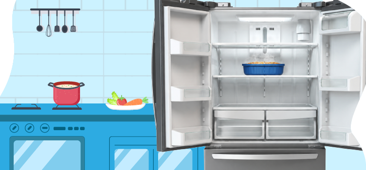 open-fridge-with-a-container-of-hot-food-inside