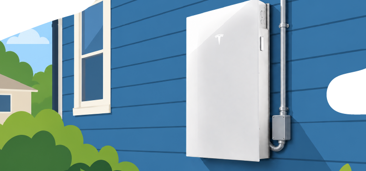 White-home-battery-mounted-on-the-exterior-wall-of-a-blue-house